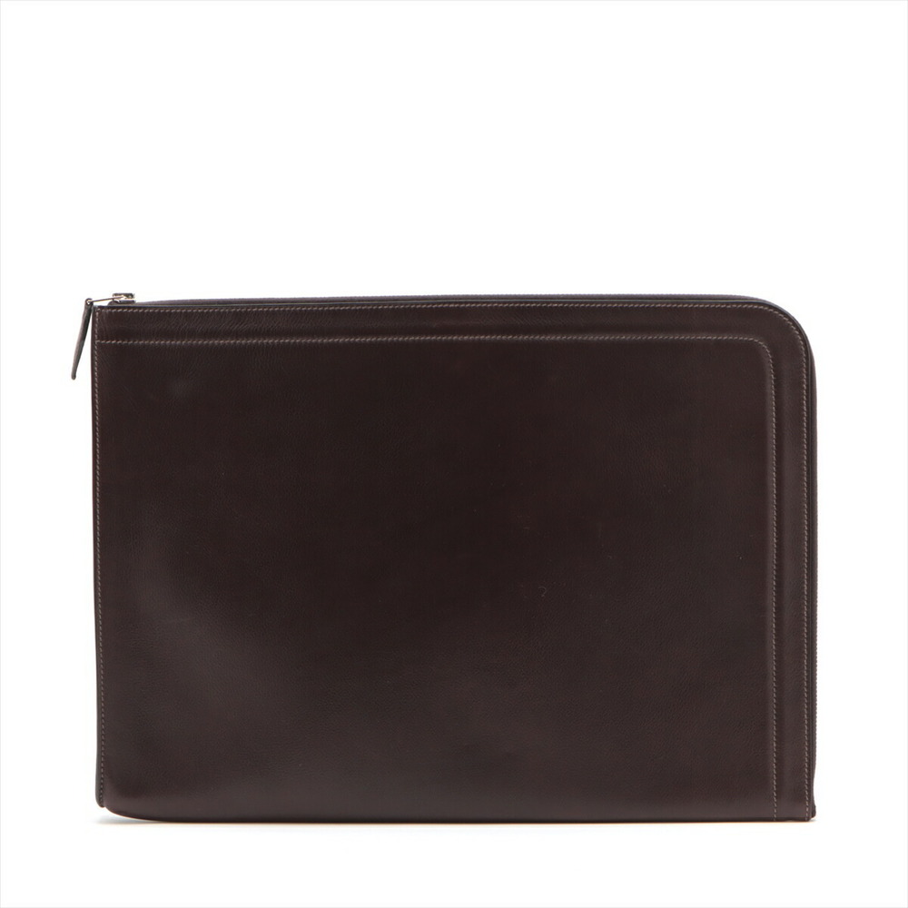 Hermes Q Zip Computer Evercolor Leather Shoulder Bag Clutch Brown